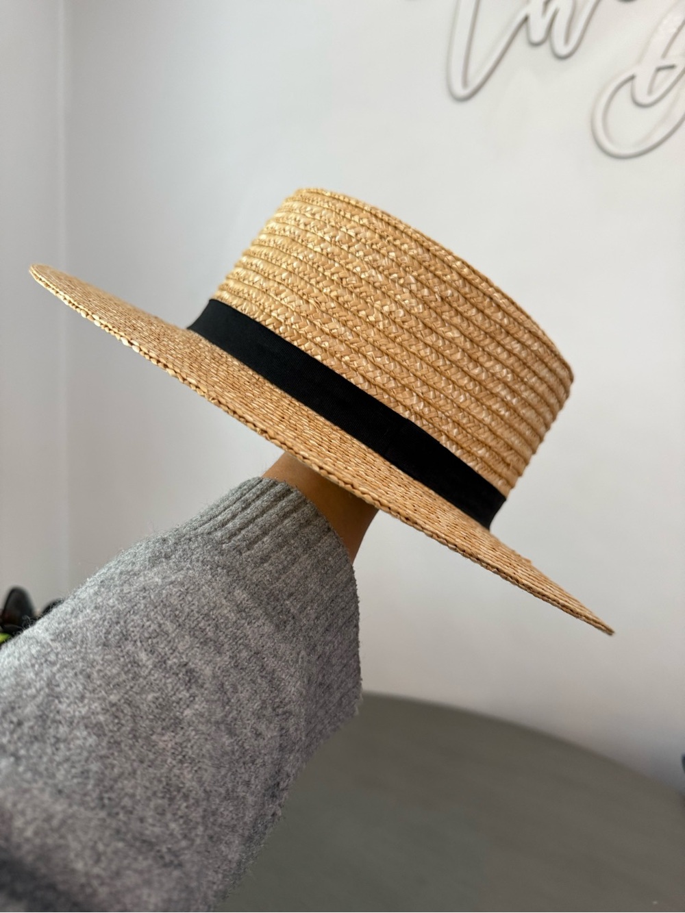 100% Straw Hat with black band